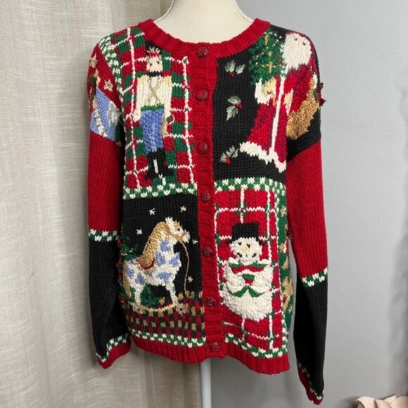Y2K Vintage Heirloom Collectibles Christmas Sweater Knit Santa Nutcracker MEDIUM - Picture 1 of 12